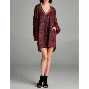 NEW Dolly's D-Lite Custom Long Sleeve V Neck Micro Mini Dress Floral Fringe Sz M